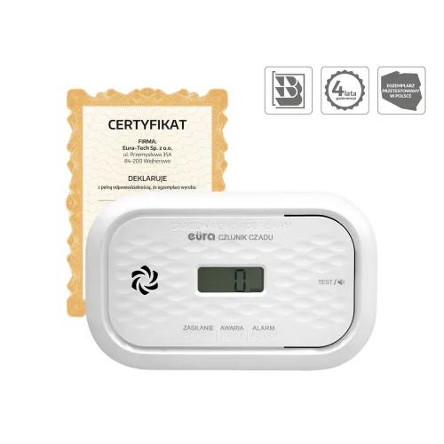 Czujnik czadu EURA CD-72A2v4300/B certyfikat CNBOP-PiB, DC 3V (2x LR6), LCD