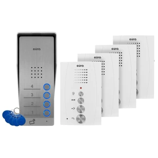 EURA ADP-64A3 Domofonas - baltas, keturių šeimų, garsiakalbis, 2 įėjimų valdymas, RFID skaitytuvas