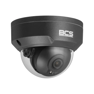 Kamera kopułkowa BCS w kolorze czarnym z widocznym obiektywem i logo BCS na obudowie. Urządzenie ma nowoczesny design i jest przeznaczone do monitoringu.