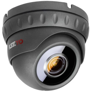 Kamera IP Keeyo LV-I ma kompaktową, kopułkową obudowę w kolorze ciemnoszarym z widocznym obiektywem i logo marki. Jej nowoczesny design i solidna konstrukcja sugerują zastosowanie w systemach monitoringu.