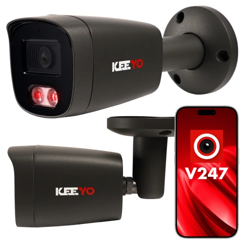 IP cilindrinė kamera KEEYO LV-V-IP5M25TF-DL-G 5 Mpx, hibridinis IR/LED apšvietimas