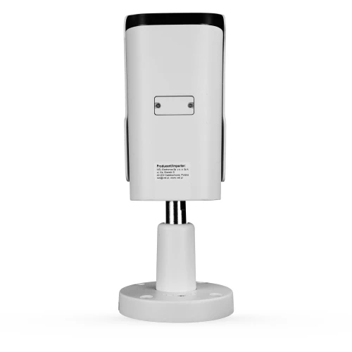 Biała kamera tubowa IP Keeyo LV-V jest zamontowana na regulowanym uchwycie, widoczna z tyłu. Na obudowie znajdują się napisy techniczne oraz otwory montażowe.