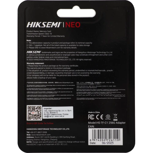 MicroSD atminties kortelė Hikvision HS-TF-C1 256GB