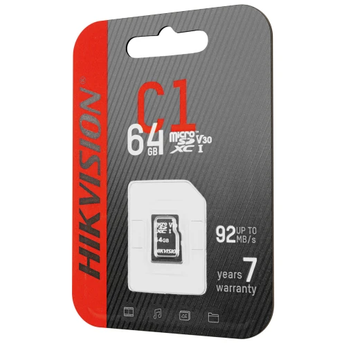 MicroSD atminties kortelė (SDHC) 64GB Hikvision HS-TF-C1(STD)/64G