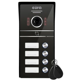 EURA VDA-64C5 išorinė vaizdo durų telefonų kasetė - keturių šeimų, juoda, 1080p kamera