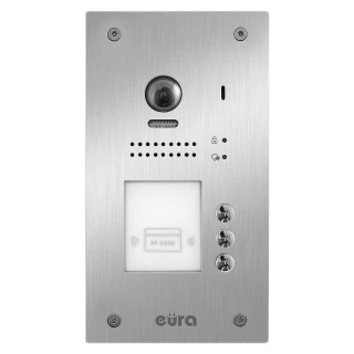 EURA VDA-91A5 "2EASY" išorinė durų telefonijos kasetė su 3 butais, įmontuojama, su artimosios prieigos kortelės funkcija