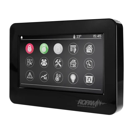 Ropam NeoGSM-IP-64 DIN signalizacijos sistema, Juoda, 8x judesio daviklis, žaliuzių ir apšvietimo valdymas, GSM pranešimai, Wifi