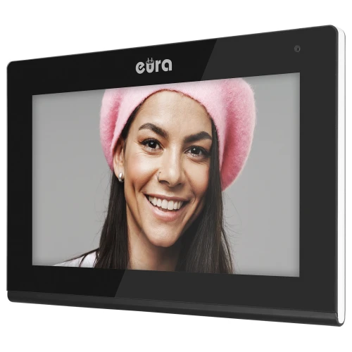 EURA VDA-09C5 monitorius - juodas, jutiklinis, LCD 7'', FHD, vaizdų atmintis, SD 128GB, galimybė išplėsti iki 6 monitorių