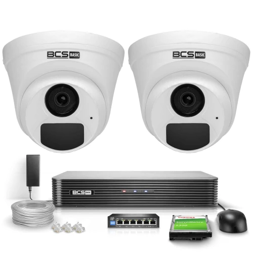 Stebėjimo rinkinys 2x Kamera BCS-B-EIP12FR3(2.0) Full HD IR 30m Audio PoE 1TB