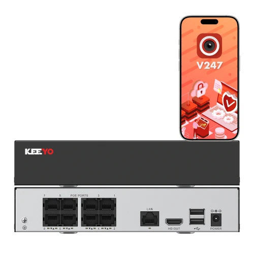IP tinklo įrašymo įrenginys KEEYO LV-V-NVR-9CH-8P-E 9 kanalų 8x PoE