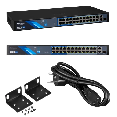 Switch 24 portų PoE 100Mbps, 2xRJ45 Gigabit Uplink + 1xSFP BCS-B-SP2402G-1SFP