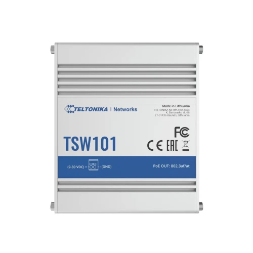 Teltonika TSW101 | PoE+ perjungiklis | 5x RJ45 1000Mb/s, 4x PoE+, 60W