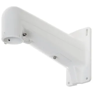 Biały uchwyt kamery Hikvision DS-1602ZJ jest przedstawiony na białym tle, ukazując jego boczny profil i otwory montażowe. Uchwyt ma prosty, nowoczesny design z gładkimi liniami i metalowymi elementami mocującymi.
