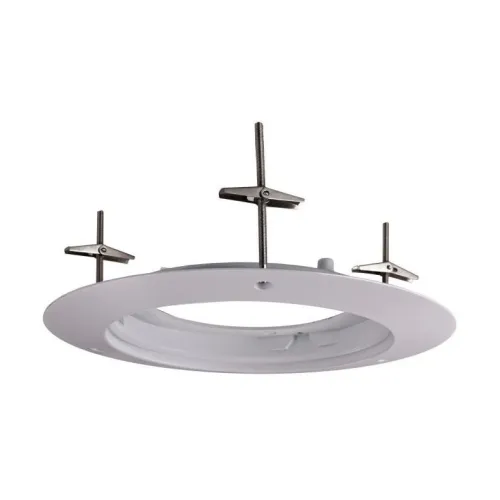 Uchwyt sufitowy do kamer kulistych w kolorze białym z trzema metalowymi mocowaniami. Produkt przeznaczony do montażu kamer, widoczny na białym tle.