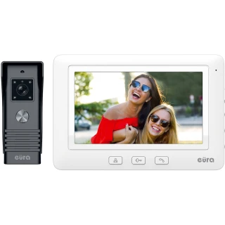 EURA VDP-45A3 ALPHA baltos spalvos vaizdo durų telefonas su 7'' monitoriumi, palaiko 1 įėjimą