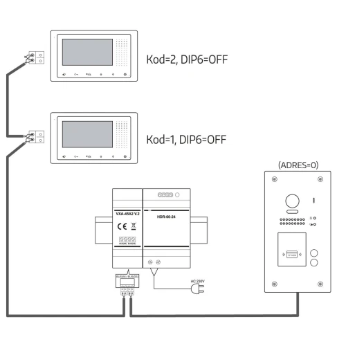 EURA VDP-72A5/P "2EASY" vaizdo durų telefonas - dviejų šeimų, 2x LCD 4,3", baltas, artimojo ryšio skaitytuvas Unique 125 kHz, įmontuotas'.