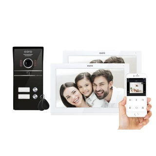 EURA VDP-82C5 vaizdo durų telefonas - dviejų šeimų baltas 2x LCD 7'' FHD, palaiko 2 kamerų įėjimus 1080p, RFID skaitytuvas paviršinis