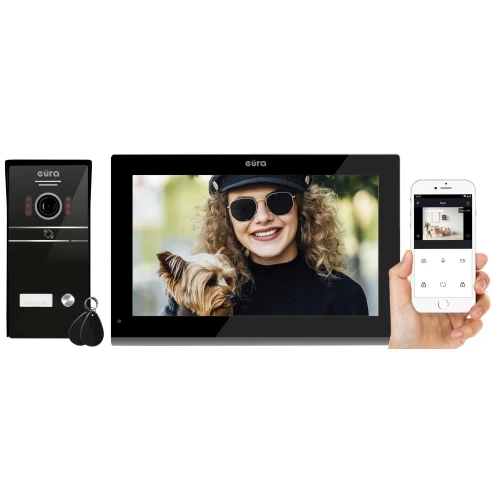 Videodurys EURA VDP-98C5 - juoda, liečiamas, LCD 10'', AHD, WiFi, vaizdo atmintis, SD 128GB