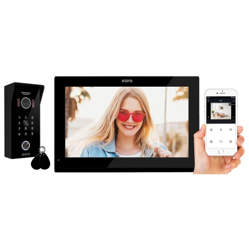 Videodomofonas EURA VDP-99C5 - juodas, liečiamasis LCD 10'', AHD, WiFi, vaizdo atmintis, 1080p kamera, RFID, šifratorius, paviršinis