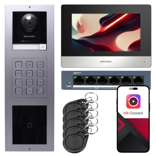 IP vaizdo domofonas Hikvision 1x monitorius DS-KH6320-WTE1, potinkinis, skydelis, klaviatūra, skaitytuvas