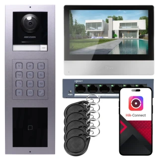 IP vaizdo domofonas Hikvision 1x monitorius DS-KH8350-WTE1, paviršinis, skydelis, klaviatūra, skaitytuvas