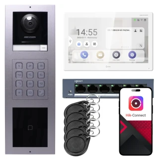IP vaizdo domofonas Hikvision 1x monitorius DS-KH9510-WTE1(B), įmontuojamas, skydelis, klaviatūra, skaitytuvas