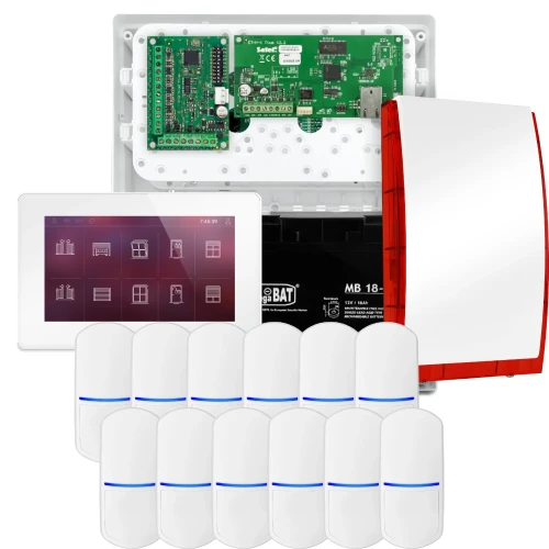 SATEL INTEGRA 32 signalizacijos rinkinys, 12x jutiklis, sirena, baltas valdiklis INT-TSH2-W