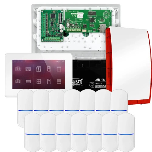 SATEL INTEGRA 32 signalizacijos rinkinys, 14x PET jutiklis, sirena, baltas valdiklis INT-TSH2-W