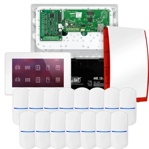 SATEL INTEGRA 32 signalizacijos rinkinys, 15x jutiklis, sirena, baltas manipuliatorius INT-TSH2-W