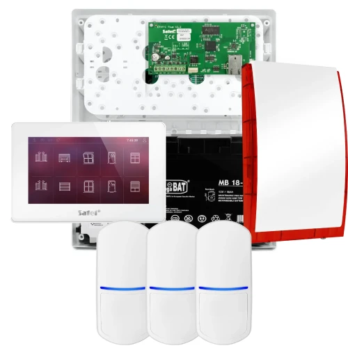 SATEL INTEGRA 32 signalizacijos rinkinys, 3x PET jutiklis, sirena, baltas valdiklis INT-TSH2-W