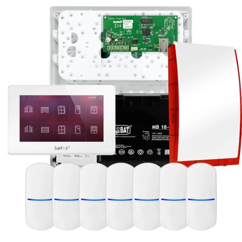 SATEL INTEGRA 32 signalizacijos rinkinys, 7x PET jutiklis, sirena, baltas valdiklis INT-TSH2-W