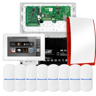 SATEL INTEGRA 32 signalizacijos komplektas, 8x jutiklis, sirena, baltas valdiklis INT-TSI-W
