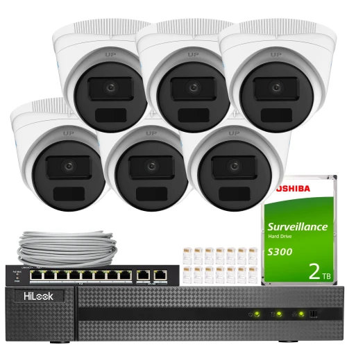 6x IPCAM-T4-P Full HD stebėjimo rinkinys, PoE, IR 20m, H.265+ HiLook Hikvision