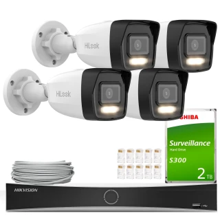 HiLook Hikvision stebėjimo rinkinys 4x IPCAM-B8-30DL 4K Smart Hybrid-Light 30m, aptikimas, H.265+