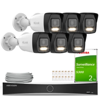 HiLook Hikvision stebėjimo rinkinys 6x IPCAM-B8-30DL 4K Smart Hybrid-Light 30m, aptikimas, H.265+
