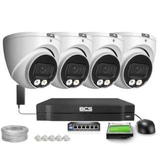 Zestaw do monitoringu IP 4x BCS-L-EIP112FCR3L3-Ai1 12Mpx, NightColor Whitelight 30m, WDR120dB, Sztuczna inteligencja (OPIS NIE SKOŃCZONY)