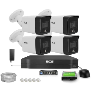 Zestaw do monitoringu IP 4x BCS-L-TIP16FCR3L3, 6Mpx, NightColor, WhiteLight 30m, mikrofon
