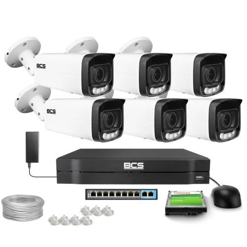 Zestaw do monitoringu IP 6x BCS-L-TIP46VCR6L6-Ai1, 6Mpx, Motozoom 2.7~13.5mm, NightColor, Whitelight 60m, funkcje inteligentne, ADC