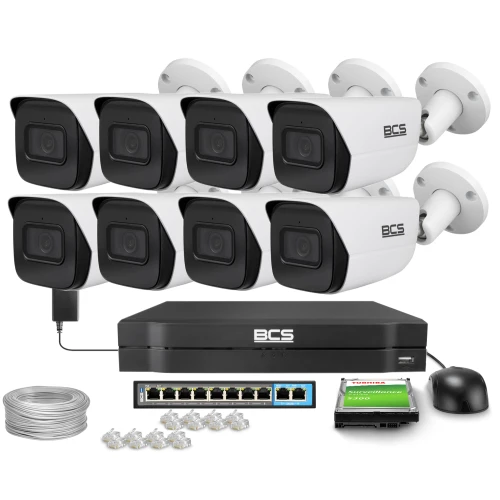 Zestaw do monitoringu IP 8x BCS-L-TIP25FSR5-AI2 5Mpx, AcuPick, SkyLight, funkcje inteligentne