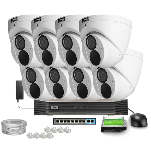 Zestaw do monitoringu IP 8x BCS-P-EIP25FSR3-Ai2, 5Mpx, 2.8mm, WDR120dB, SkyLight IR 30m