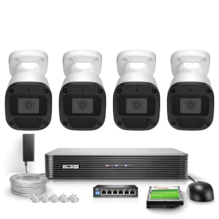 Stebėjimo rinkinys 4 kameros 5MPx BCS-B-TIP15FR3(2.0) 5MPx IR 30m PoE 1TB Audio