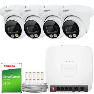 Dahua IP rinkinys 4x IPC-HDW2649TM-S-IL-0280B, AI, Smart Dual Light, Color Full