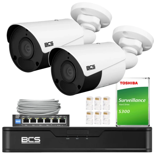 Stebėjimo rinkinys 2 kameros 5Mpx BCS-P-TIP15FSR5 IR 30m, Įrašymo įrenginys, diskas, PoE jungiklis