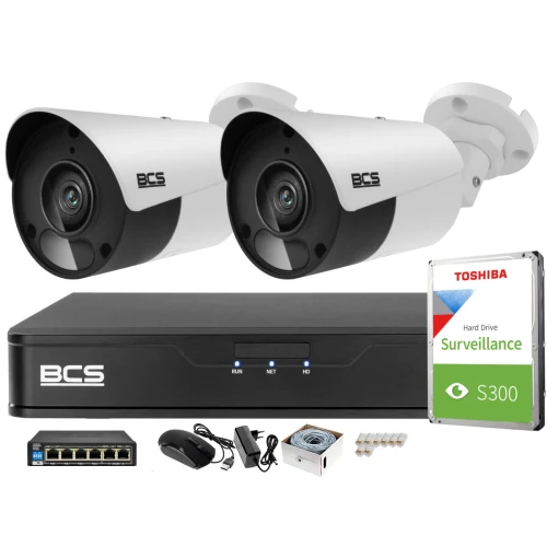Stebėjimo rinkinys 2 kameros 5MPx BCS-P-TIP15FSR5 IR 30m, Įrašymo įrenginys, diskas, PoE jungiklis