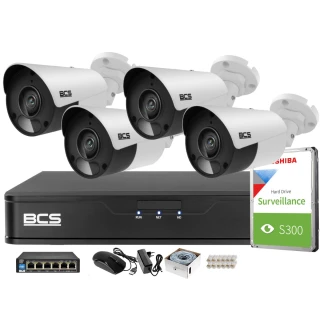 Stebėjimo rinkinys 4 kameros 5MPx BCS-P-TIP15FSR5 IR 30m, Įrašymo įrenginys, diskas, PoE jungiklis