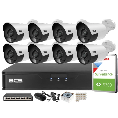 Stebėjimo rinkinys 8 kamerų 5MPx BCS-P-TIP15FSR5 IR 30m, Įrašymo įrenginys, diskas, PoE jungiklis