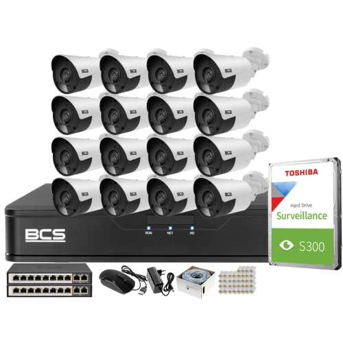 Stebėjimo rinkinys 16 kamerų 5MPx BCS-P-TIP15FSR5 IR 30m, Įrašymo įrenginys, diskas, PoE jungiklis
