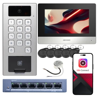 Hikvision DS-K1T502DBFWX-C vaizdo domofono rinkinys, monitorius, 5x raktų pakabukas, piršto atspaudas